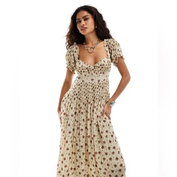 Free People Floral Maxi Dress - Cream and Red - Picture 3 of 4